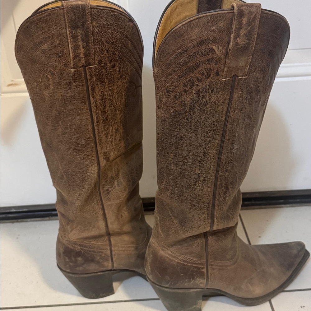 Shyanne Charlene Tall Brown Heeled Snip Toe Cowgirl Boots